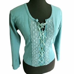 Vintage Y2K Jayli Lace Up Corset Style Crochet Detail Top